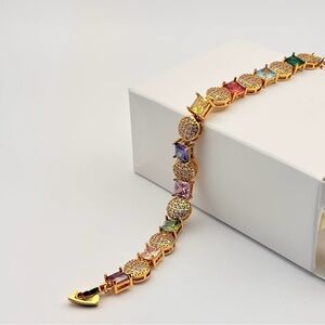 New 18k Gold plated Multicolor Gemstone Statement Bracelet